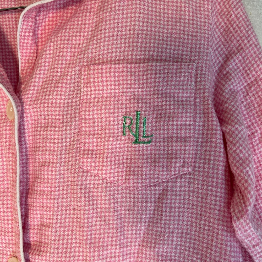 vintage lauren ralph lauren flannel pink white gingham check button up pajamas L - Picture 2 of 8